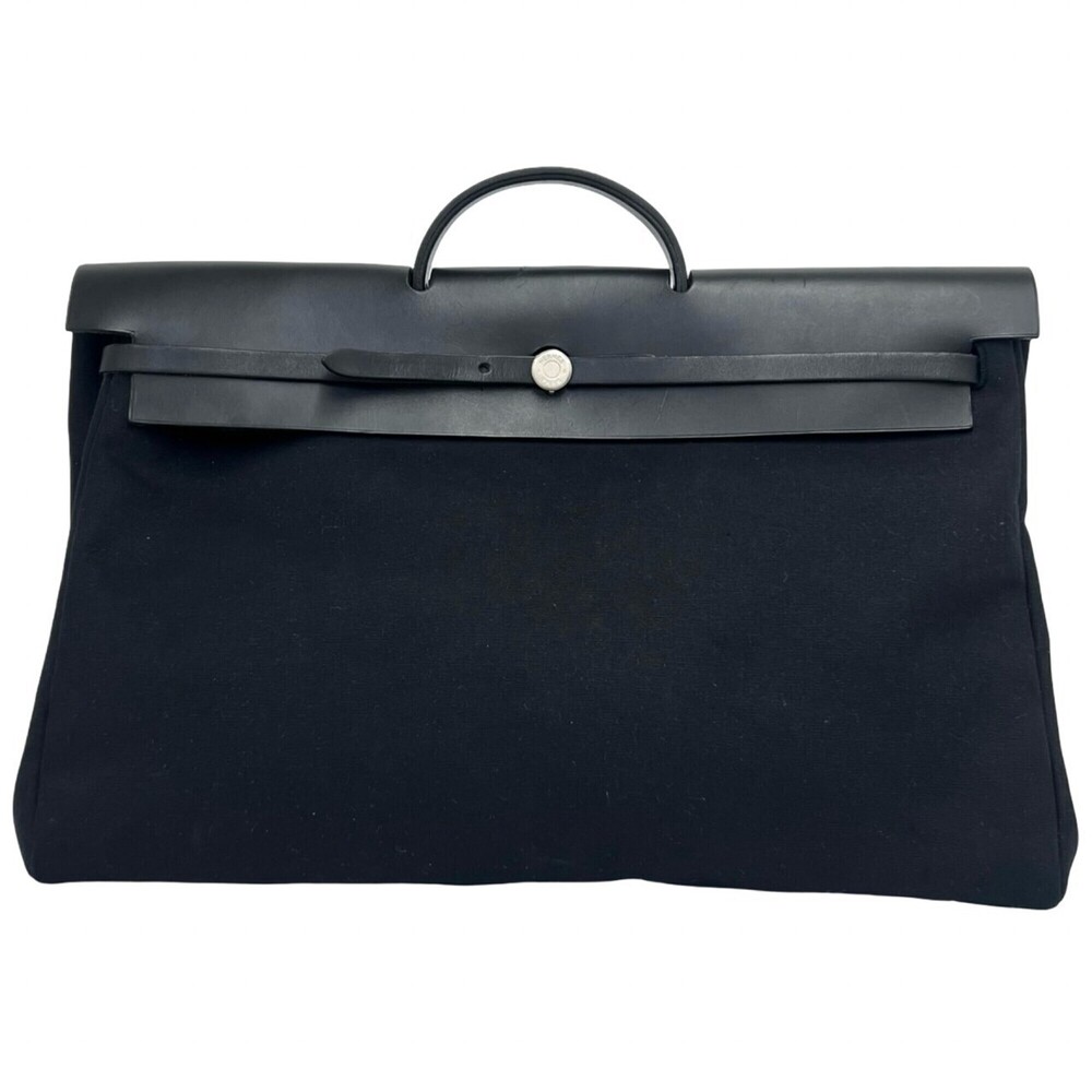 HERMES Herbag GM Toile Officier Leather Boston Bag Travel for Men, Black 31088